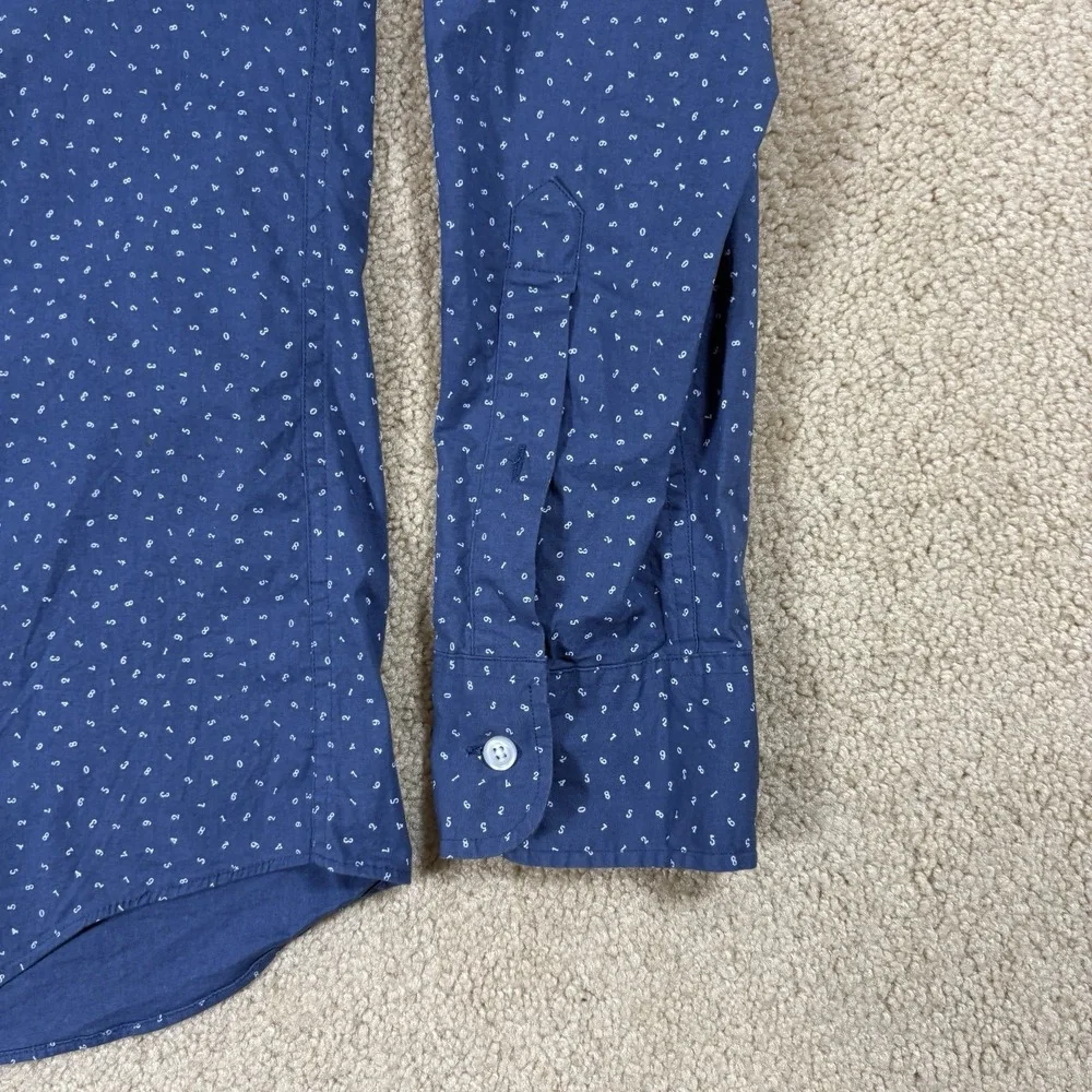 J Crew Mercantile Shirt Mens Large Blue Ditzy Number Geek Slim Fit Flex Buttonup